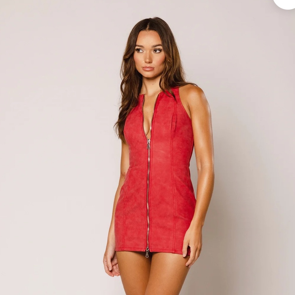 REVICE DENIM Vixen Dress Red Leather